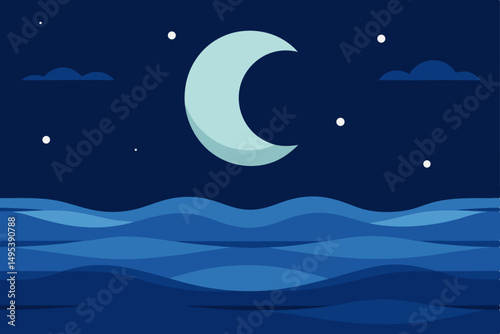 moonlight glinting off quiet ocean waves  