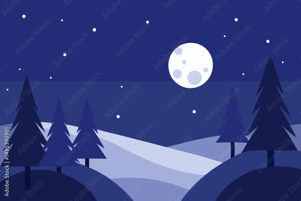 Naklejka premium moonlight over a snowy forest clearing .svg