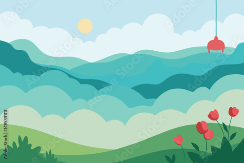 morning mist hanging over a flower filled valley  .svg