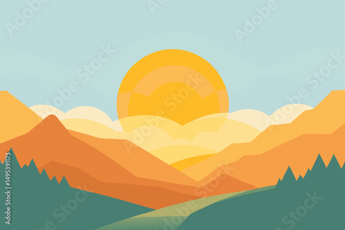 morning sun rising through valley 