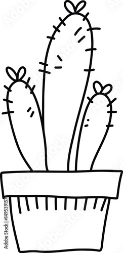 Cute Potted Cactus Vector Illustration - Hand Drawn Minimal Indoor Plant in Doodle Style