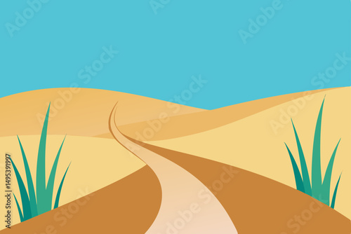 pathway through sand dunes with tall grasses 