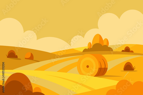 peaceful farm field with hay bales and golden ligh.svg