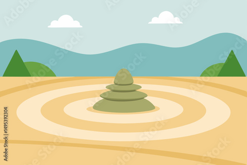 peaceful japanese zen garden with raked sand  .svg