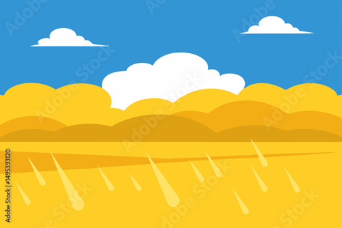 rainclouds over golden fields with soft distant 