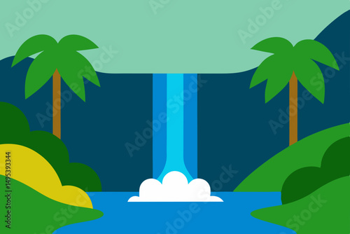 remote jungle waterfall pouring into a quiet basin.svg