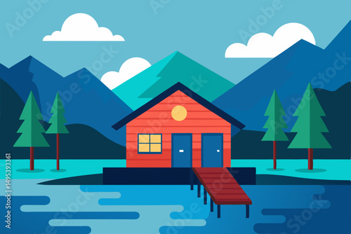 remote lakeside cottage with a wooden jetty 