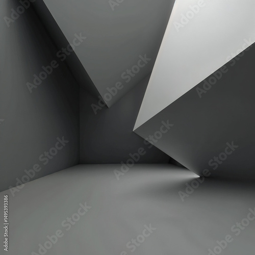 Minimalist Geometric Abstract Art in Monochrome – Futuristic Grayscale Digital Design with Clean Lines and Sharp Edges