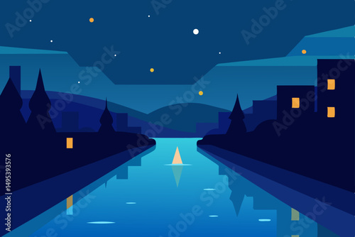 river reflecting glowing city lights on a calm 