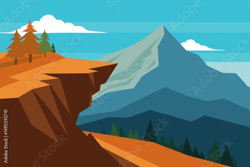 rocky mountain ledge with panoramic valley view  .svg