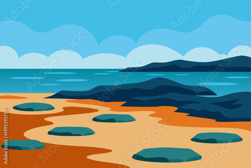 rocky shore at low tide with tide pools and barnac.svg