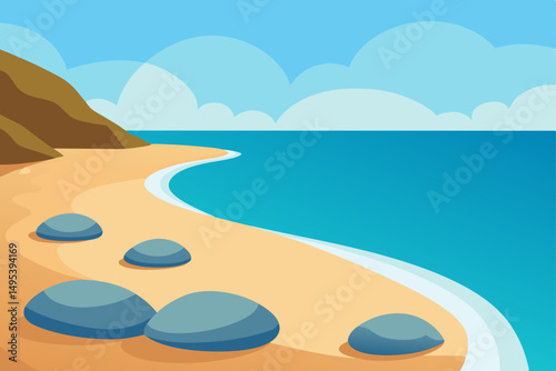 secluded beach cove with smooth stones and tide   