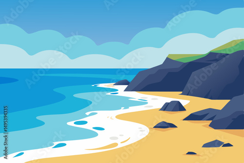 secluded rocky beach with foamy shorebreak  .svg