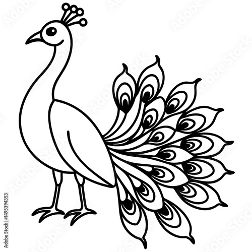 Spectral Peacock line art vector