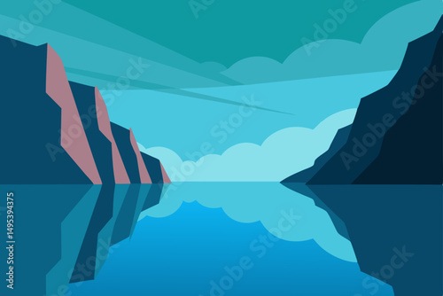 serene fjord with reflections of tall cliffs in 