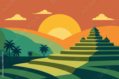 serene rice terraces in bali during sunrise  .svg