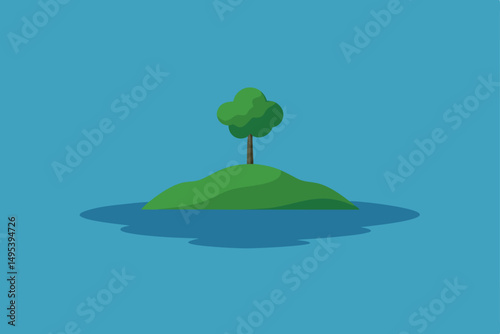 small island with a single tree in the middle 