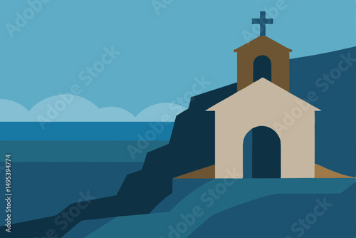 small stone chapel on a cliff overlooking the sea .svg