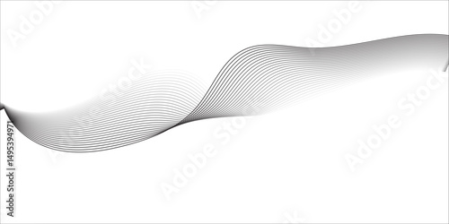 Create a minimalist abstract background featuring a smooth,monochrome wave pattern with fine gradient lines flowing across a white backdrop. The wave should appear elegant and dynamic, evoking a sense
