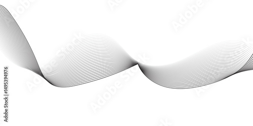 Create a minimalist abstract background featuring a smooth,monochrome wave pattern with fine gradient lines flowing across a white backdrop. The wave should appear elegant and dynamic, evoking a sense