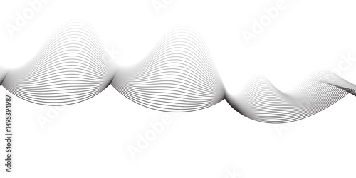 Create a minimalist abstract background featuring a smooth,monochrome wave pattern with fine gradient lines flowing across a white backdrop. The wave should appear elegant and dynamic, evoking a sense