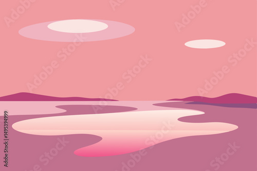 soft pink sky reflected in shallow tidal pools  