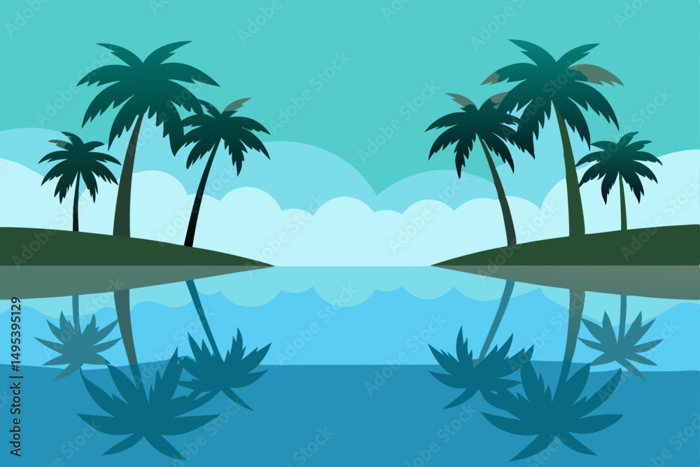 still lagoon with overhanging palms and clear still lagoon with overhanging palms and clear