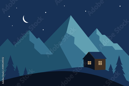 solitary mountain hut under a starlit sky  .svg