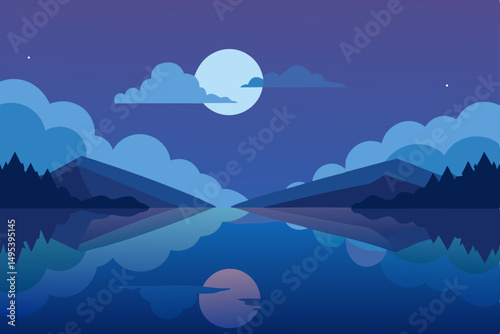 still lake mirroring a cloudy twilight sky  .svg