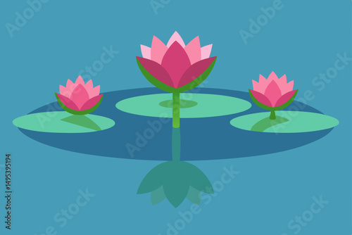 still pond reflecting blooming lotuses  .svg