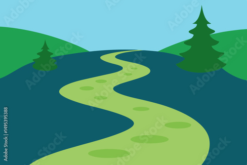 stream bubbling beside a moss covered trail  .svg