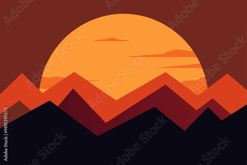 sunrise behind a silhouette of mountain ridges  .svg
