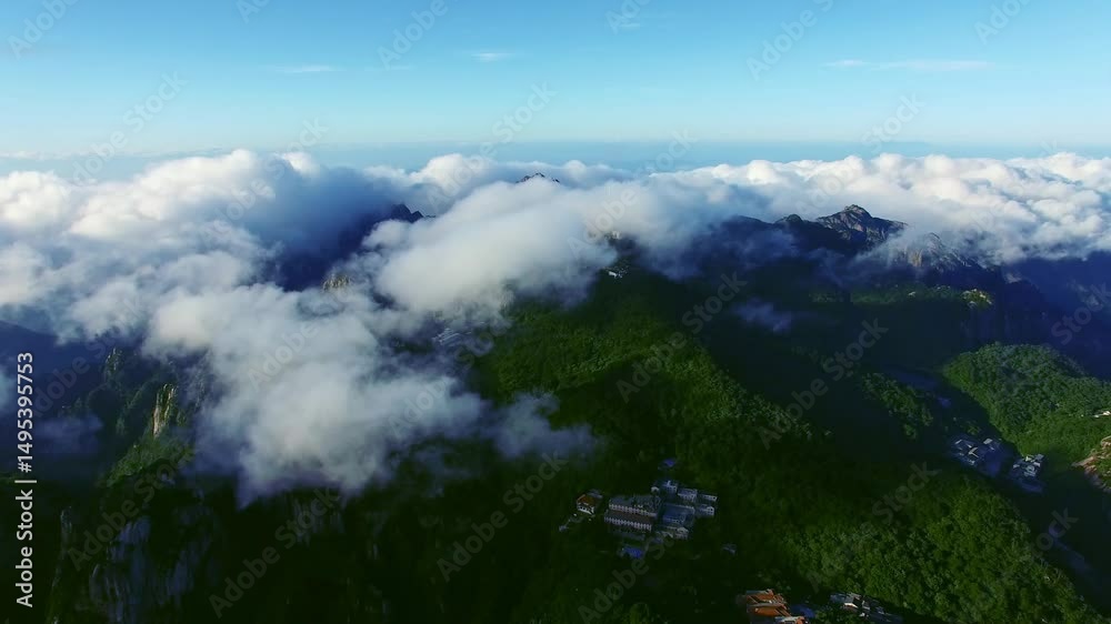 Aerial views of Huangshan Mountain revealing breathtaking cloud formations