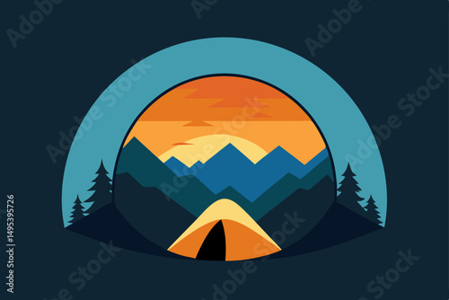 sunrise view from a tent in a mountain campsite 
