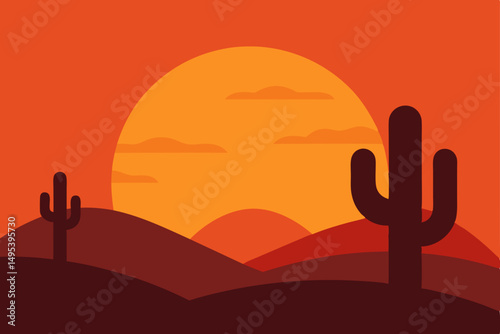 sunset behind cacti in a desert landscape  .svg