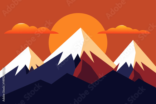 sunset light catching snow on distant mountain pea.svg