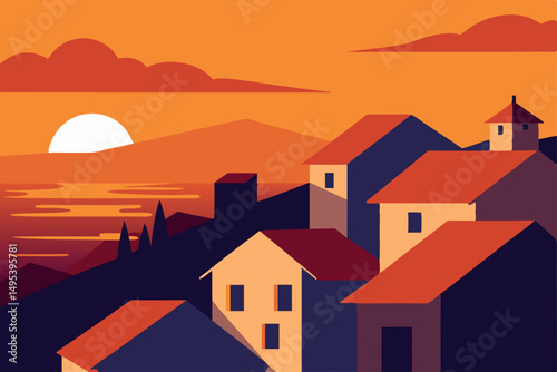sunset glow on terracotta rooftops in a coastal to.svg