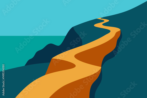 trail carved into a rocky coastal cliff  .svg