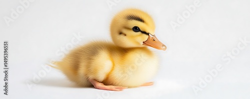 Cute yellow duckling, full body shot, white backdrop, clear and sharp image.