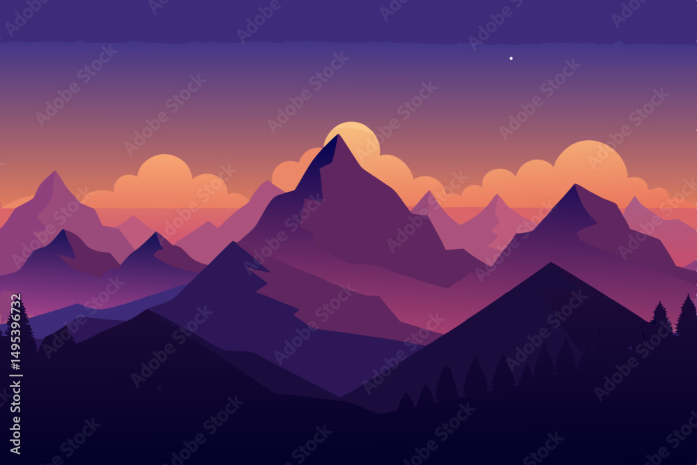 Naklejka premium twilight sky behind silhouettes of mountain peaks .svg