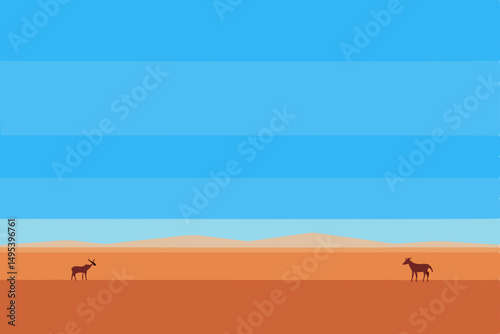 vast plain with distant antelope under a pale blue 