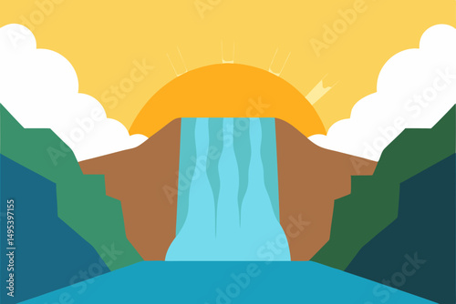 waterfall mist catching golden sunrise rays  .svg