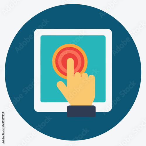 hand pushing button on touch screen interface