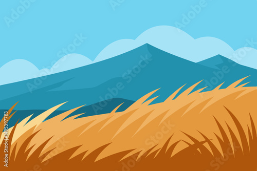 windy plateau with long grass and distant peaks  .svg