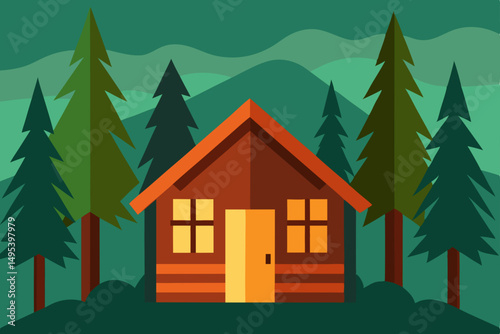 wooden cabin deep in a redwood forest  .svg