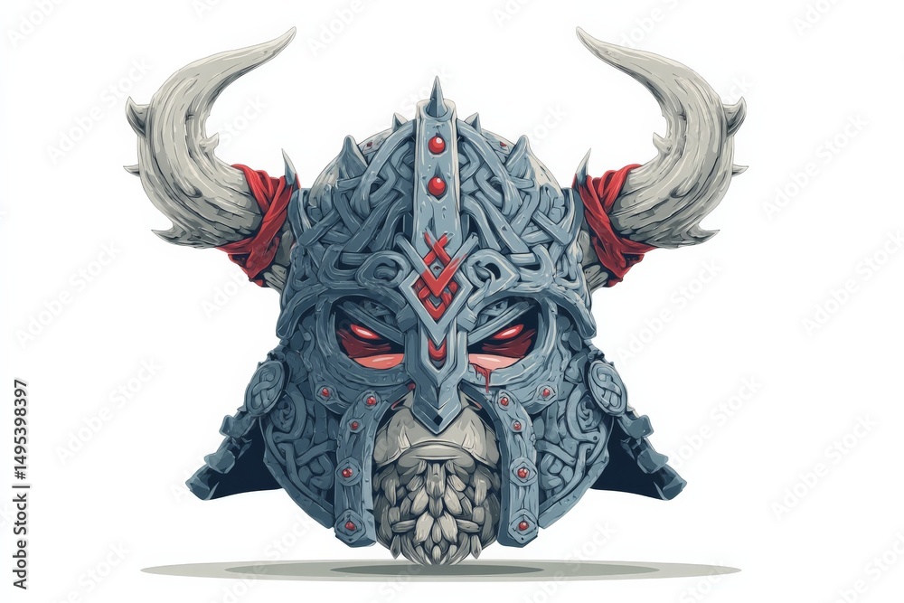 Naklejka premium Detailed fantasy helmet design featuring intricate carvings and bold horns for a warrior character