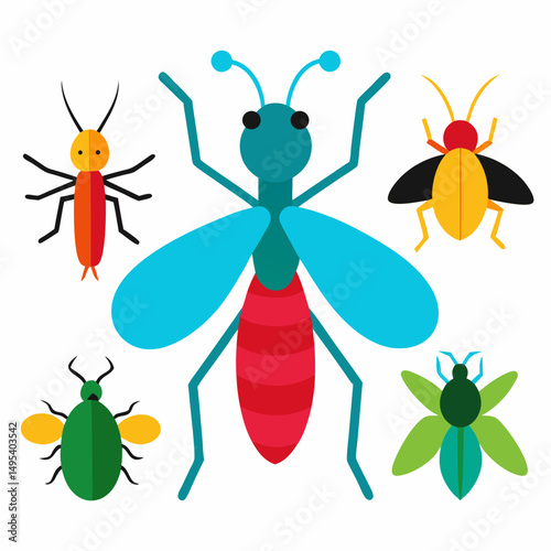 set of colorful insects