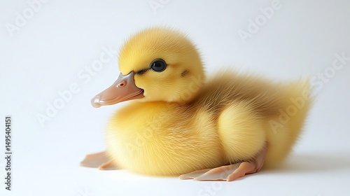 Cute yellow duckling, full body shot, white backdrop, high resolution, sharp focus.