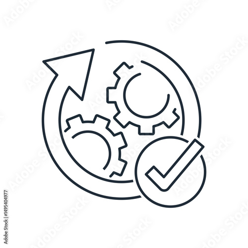 Effectively working mechanism. Successfully execute, implement the project. Vector linear icon illustration isolated on white background.