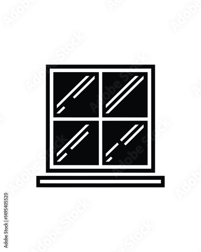 FourPane Window with Window Sill Icon in Black and White Design